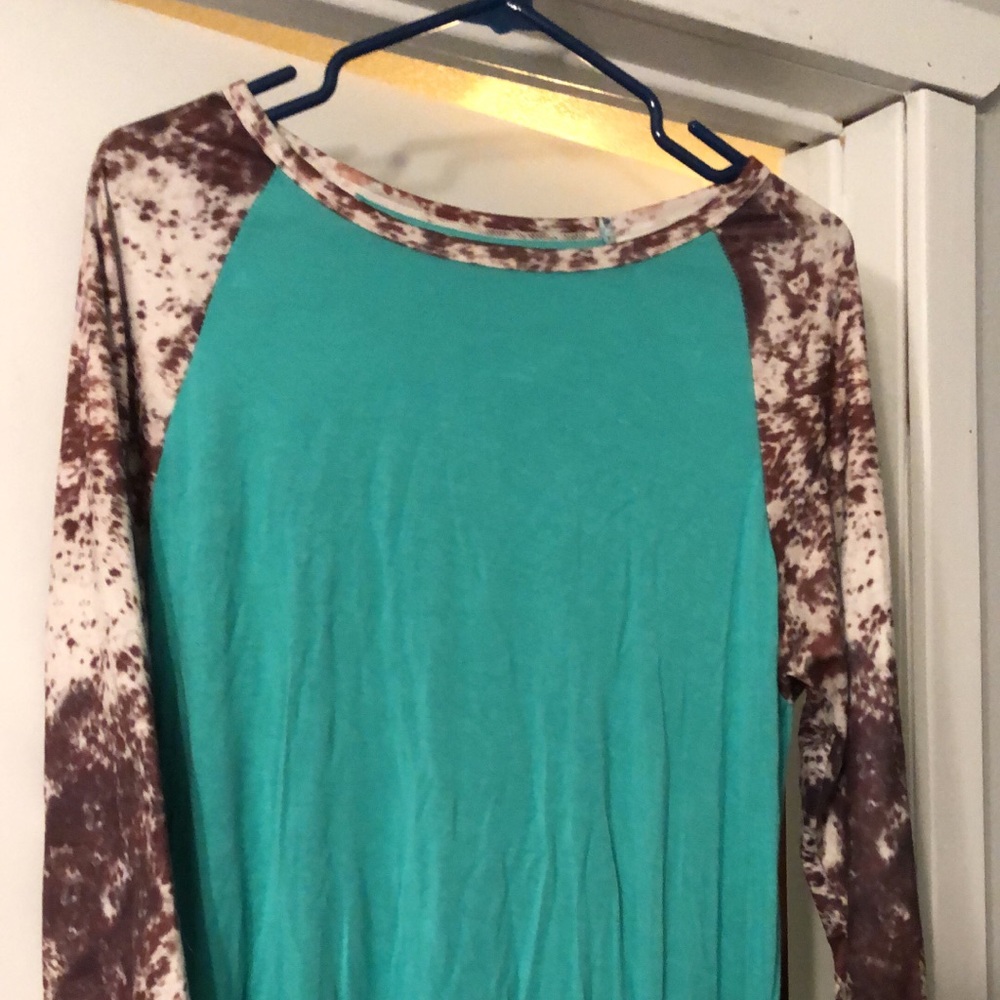 Crazy Train mint and brown 3/4 sleeve shirt